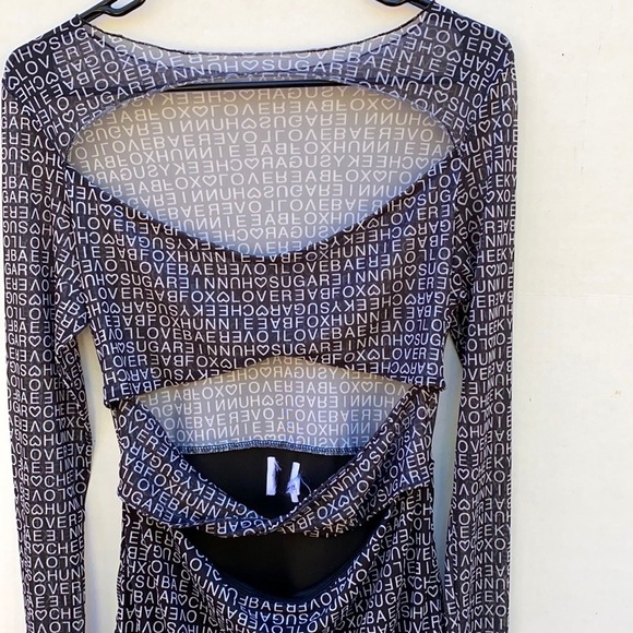 Princess Polly Womens 8 black Text me long sleeve mini dress-TIE NOT INCLUDED - Picture 4 of 8